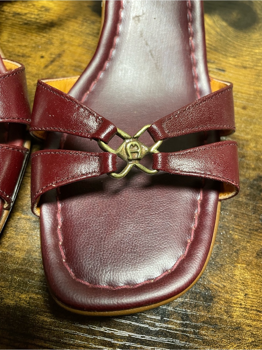Etienne Aigner Burgundy Leather Heel Ankle-Strap Sandals - Picture 3 of 5